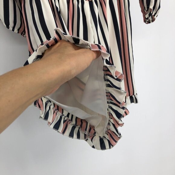 Charlotte Russe Blush Toned Pin Striped Off The Shoulder Short Romper size M - Picture 14 of 16